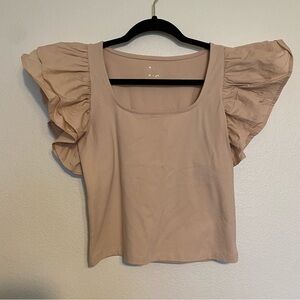 NWT a new day Pink Ruffle Butterfly Sleeve Cotton Blouse Size X-Small